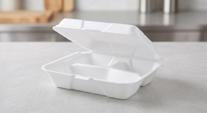 White Foam Square Take-Out Container, 3-Compartment — 9.5×9×3"