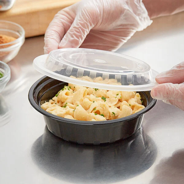 16 oz. Black Round Microwavable Heavy Weight Container with Lid