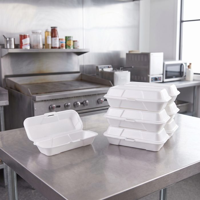 White Foam Hot Dog Container, Hinged Lid — 7×4×2"